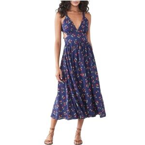Yumi Kim Uma Cherry Print Cut-Out Midi Dress Navy Red Size 0